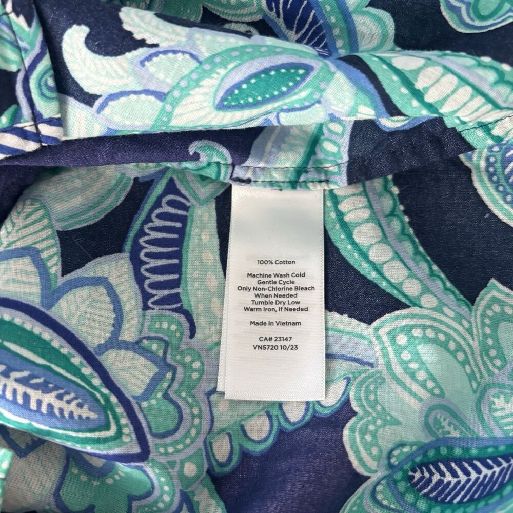 Talbots 1X Cotton Button Front Shirt Charming Floral Paisley Blue - Picture 7 of 7